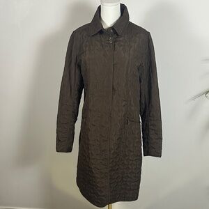 Vintage Chocolate Brown Lightweight Quilted Textured Mid Length Womens Coat Snap